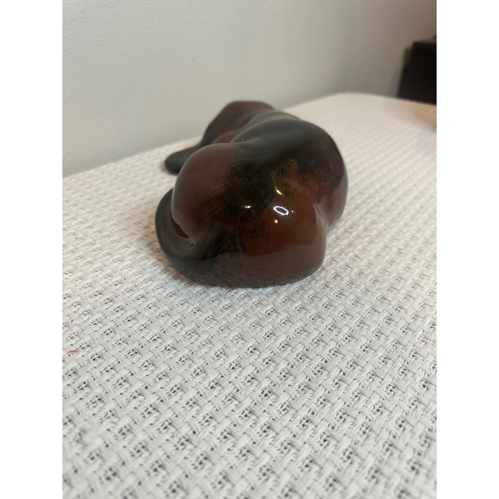 Vintage Ceramic Sleeping Basset Hound Figurine Brown White Glossy Dog Decor Home - Picture 13 of 14